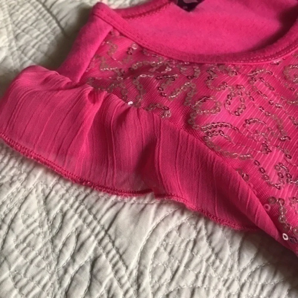 Tempted Girls Sequined Dress Size 4T Bright Pink Ruffled Bottom